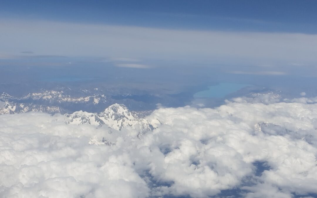 View of New Zealand mountains from a plane
